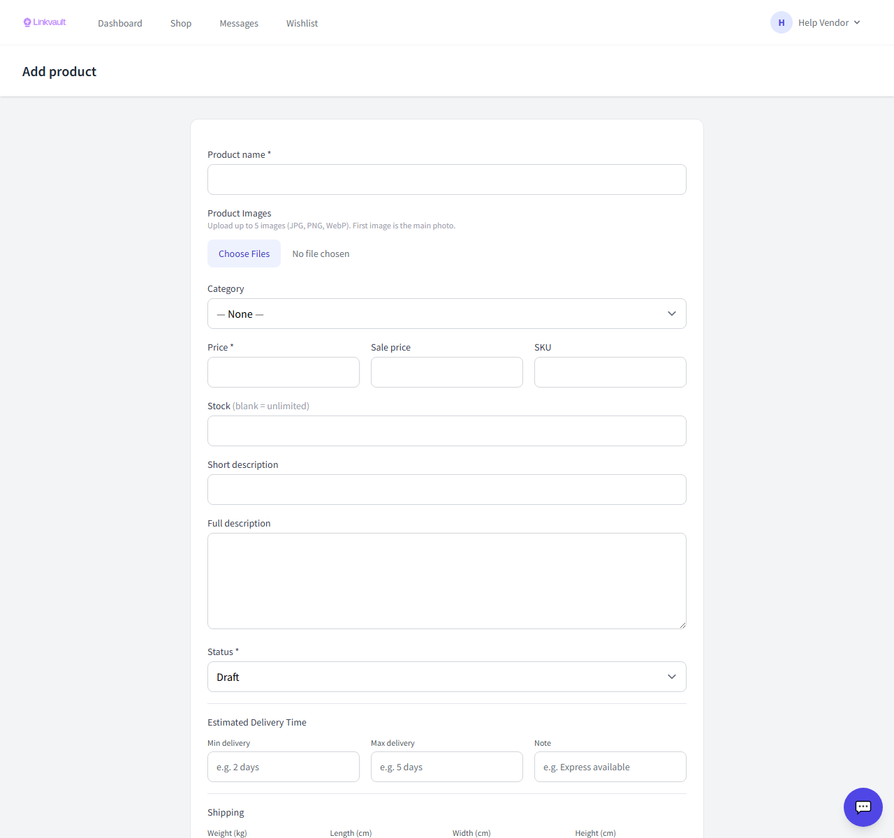 The add product form