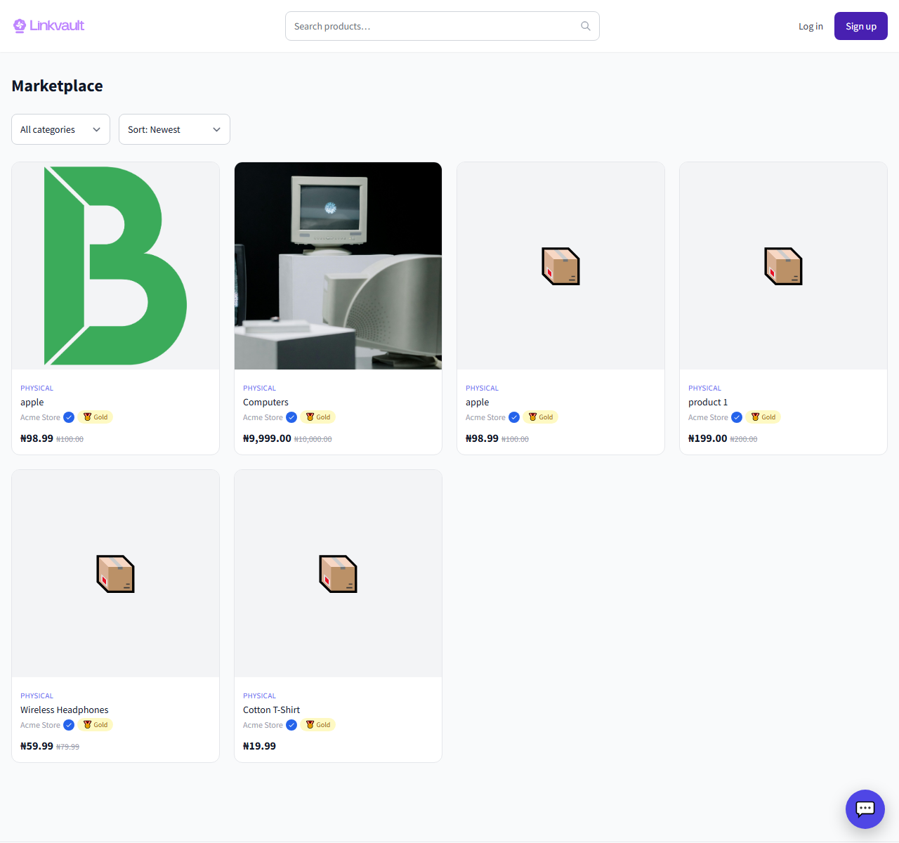 The marketplace home page