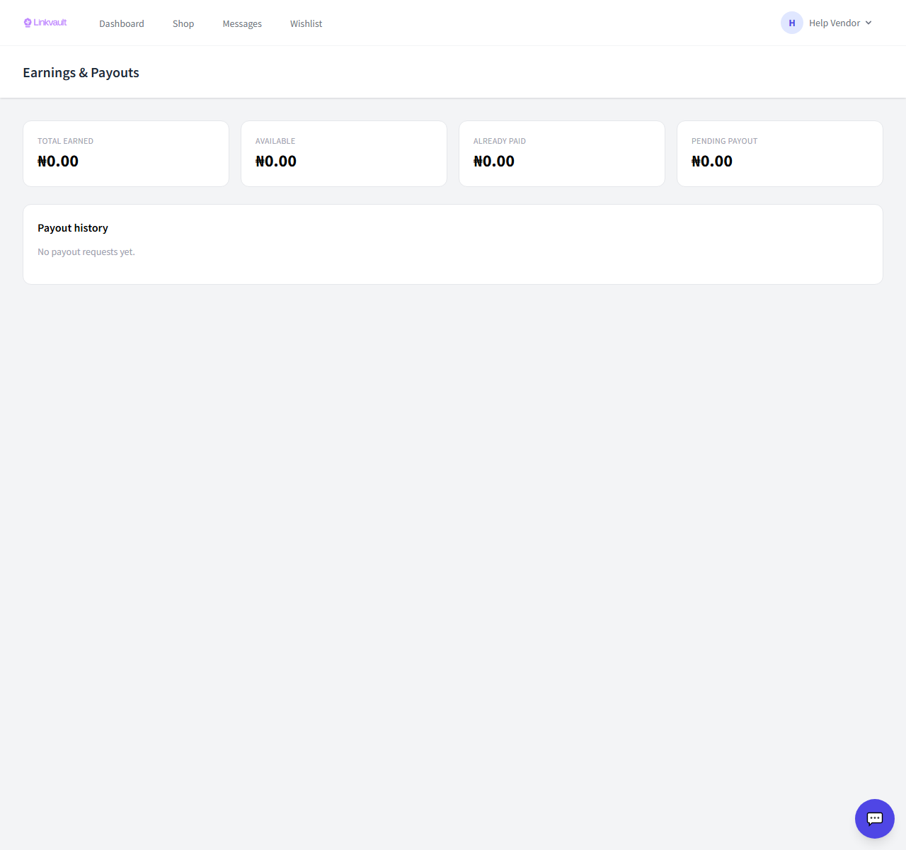 The vendor earnings page