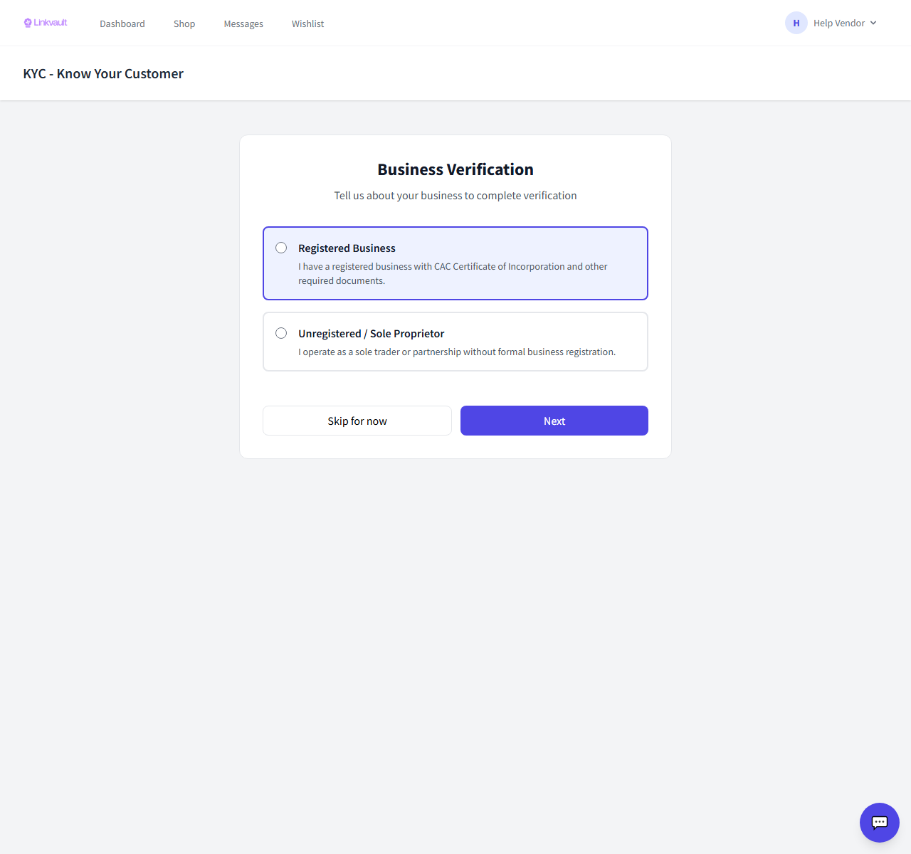 The KYC verification start screen